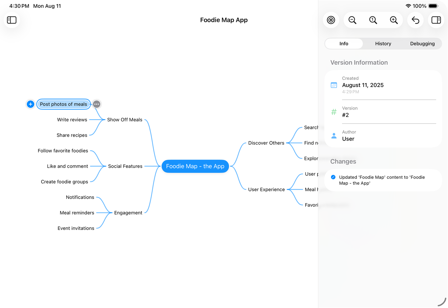 A Brainstorm/AI mind map connecting ideas around a central concept